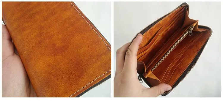 [On Sale] Handmade Mens Long Biker Wallet with Chain Cool Zipper Leather Biker Chain Wallet