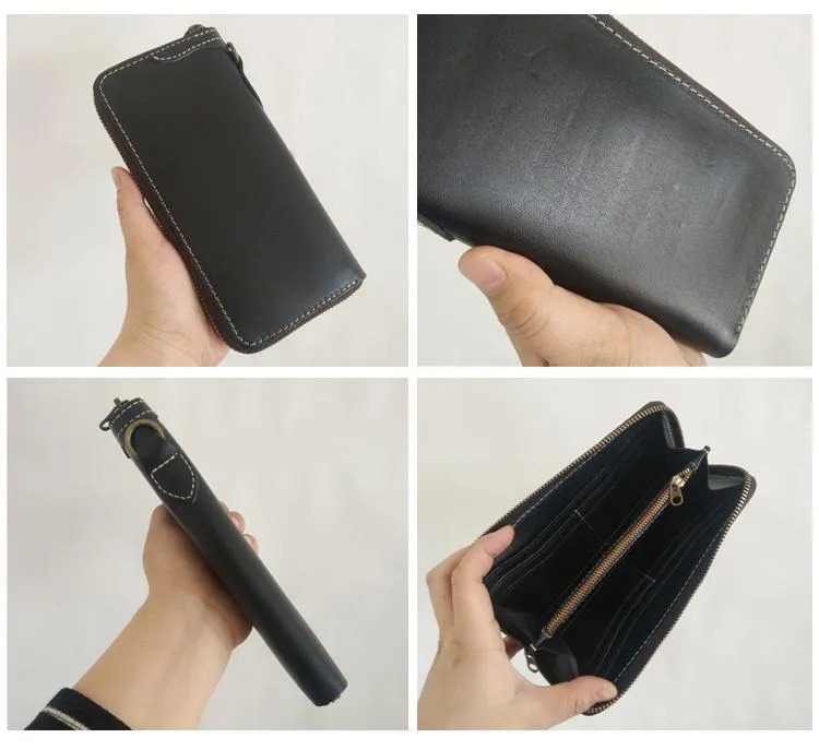 [On Sale] Handmade Mens Long Biker Wallet with Chain Cool Zipper Leather Biker Chain Wallet