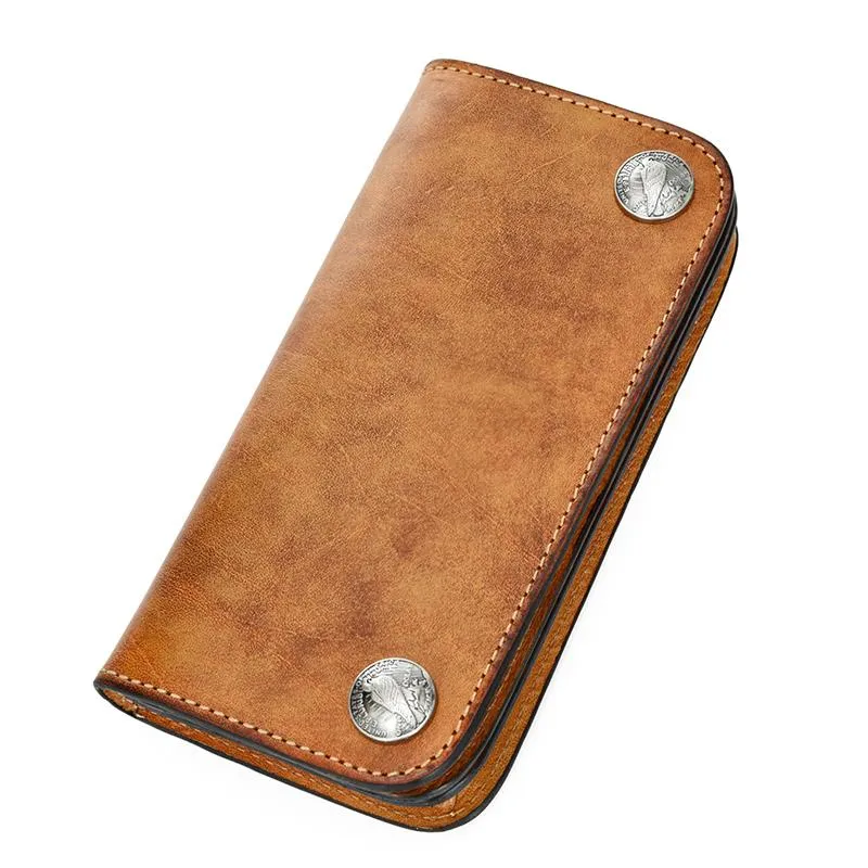 [On Sale] Handmade Mens Long Biker Wallet with Chain Cool Zipper Leather Biker Chain Wallet