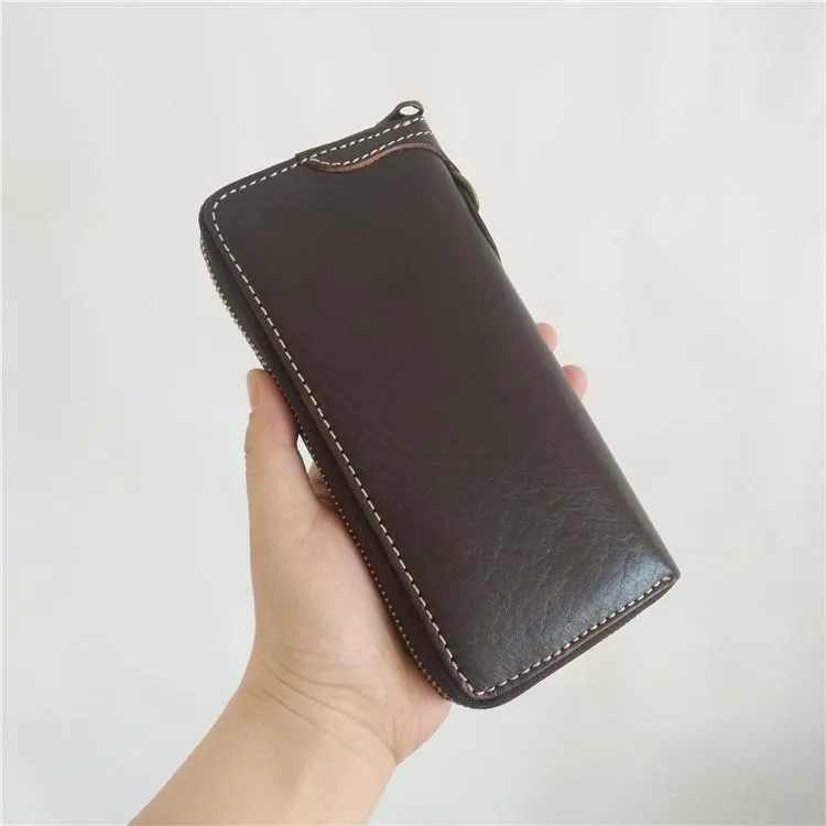 [On Sale] Handmade Mens Long Biker Wallet with Chain Cool Zipper Leather Biker Chain Wallet