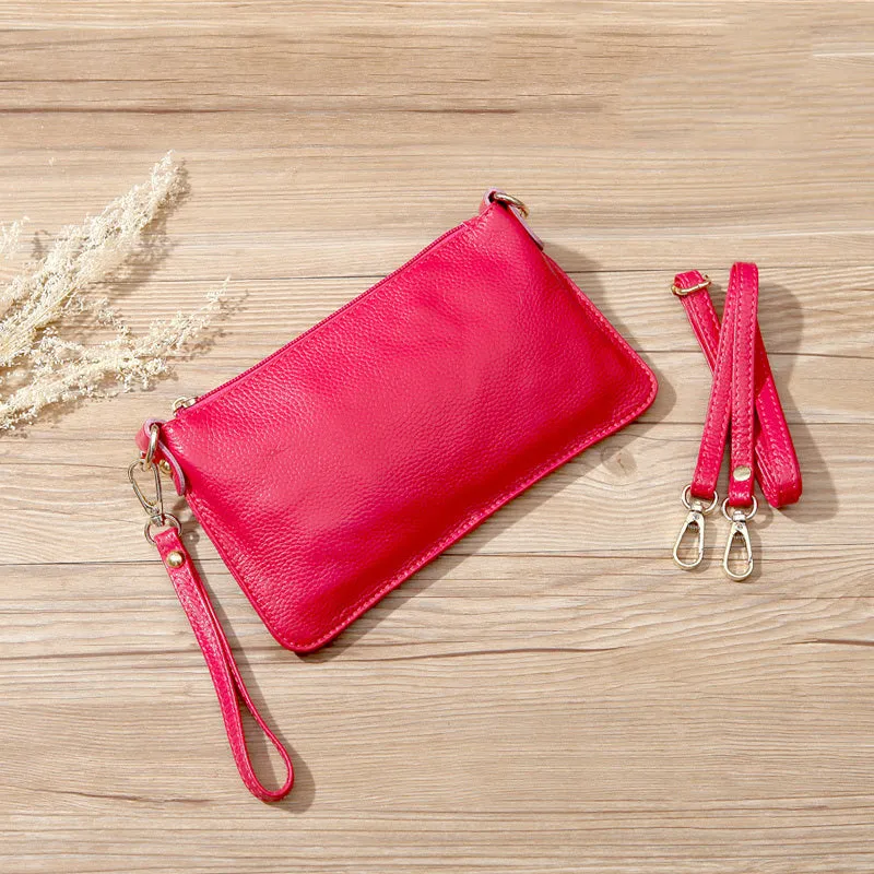Orange Leather Wristlet Wallet Womens Small Minimalist Shoulder Purse Zip Crossbody Purse Slim Shoulder Bag for Women