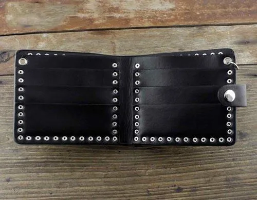 Punk Black Leather Men's Small Biker Wallet Chain Wallet Skull billfold Wallet with Chain For Men