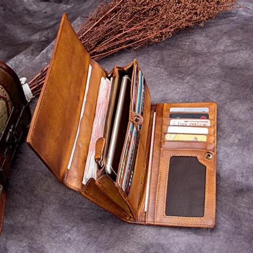 Purple Vintage Womens Braided Leather Trifold Long Wallet Phone Clutch Purse for Ladies