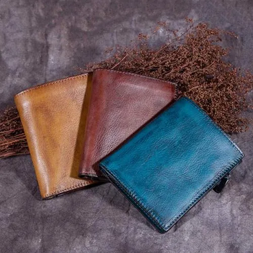 Purple Vintage Womens Leather Bifold Slim Brown Small Wallet BLue billfold Wallet Purse for Ladies