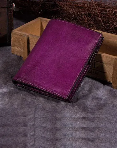 Purple Vintage Womens Leather Bifold Slim Brown Small Wallet BLue billfold Wallet Purse for Ladies