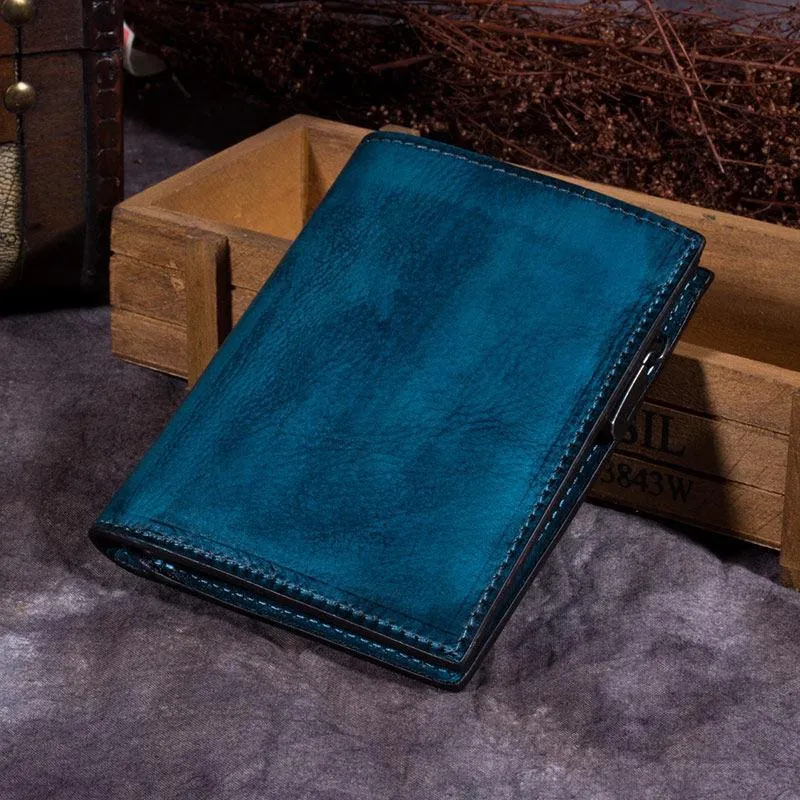 Purple Vintage Womens Leather Bifold Slim Brown Small Wallet BLue billfold Wallet Purse for Ladies