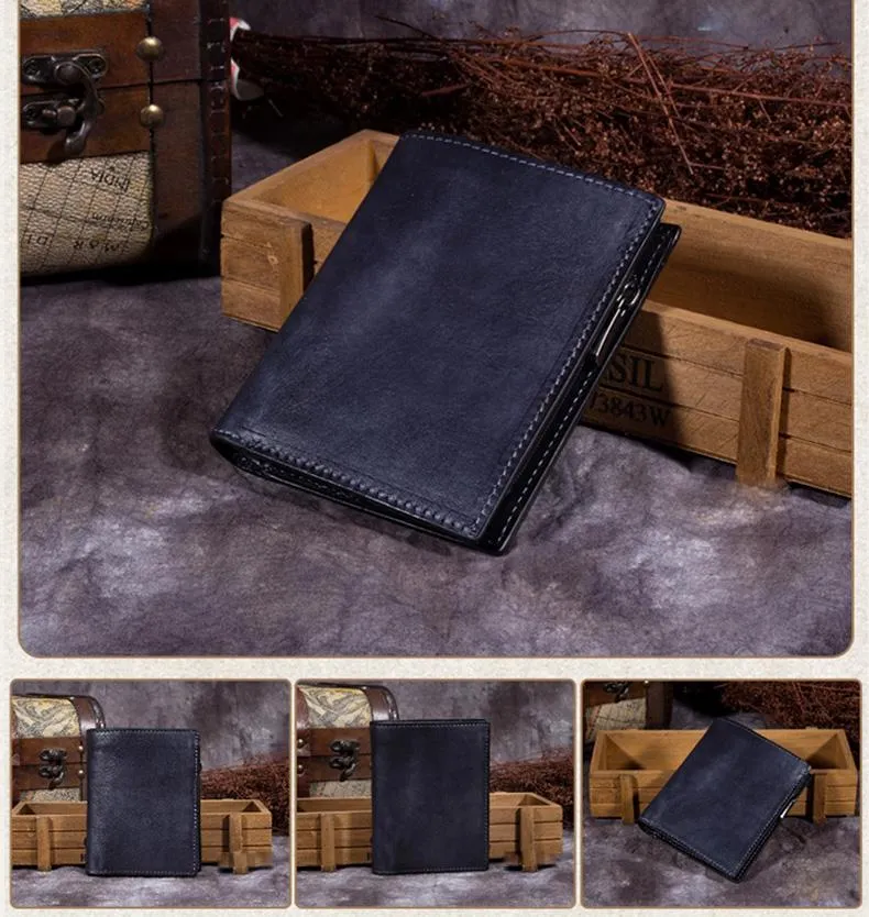 Purple Vintage Womens Leather Bifold Slim Brown Small Wallet BLue billfold Wallet Purse for Ladies