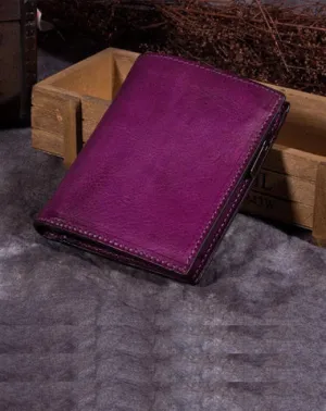 Purple Vintage Womens Leather Bifold Slim Brown Small Wallet BLue billfold Wallet Purse for Ladies