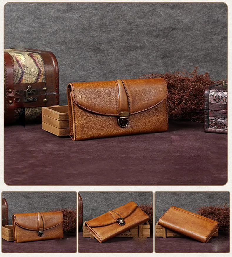 Red Womens Vintage Leather Bifold Wallet Long Wallet Phone Clutch Wallet Purse for Ladies