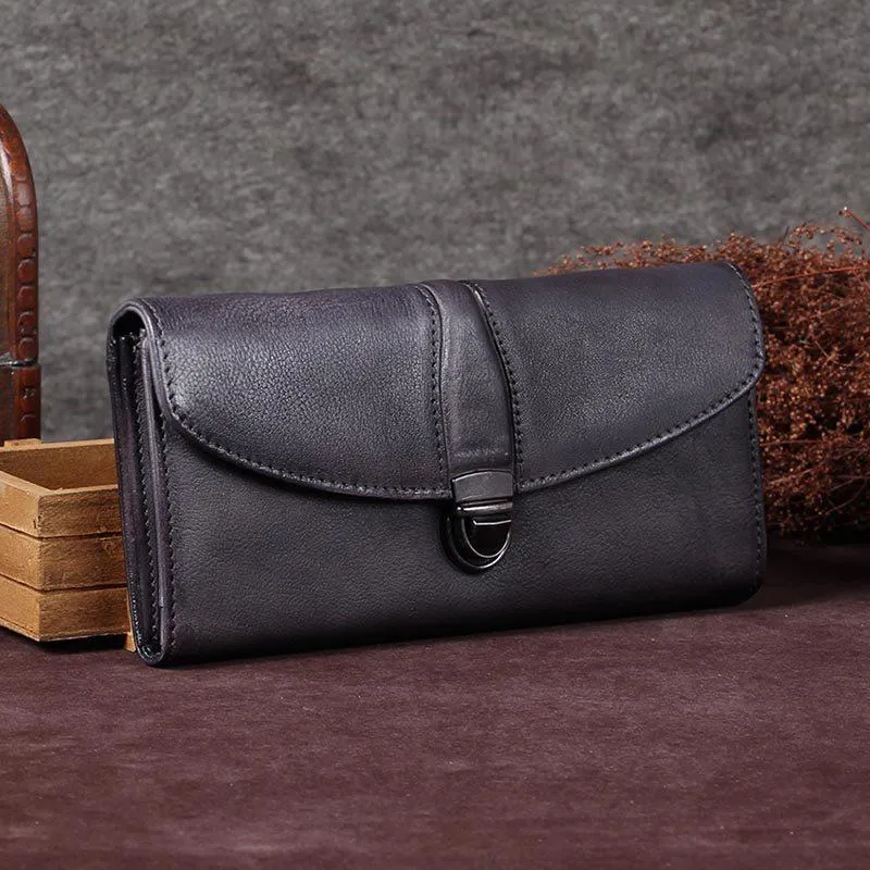 Red Womens Vintage Leather Bifold Wallet Long Wallet Phone Clutch Wallet Purse for Ladies