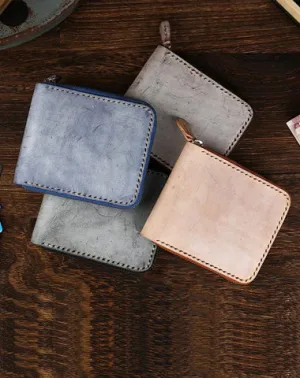 Retro Handmade Mens Zipper Black billfold Wallet Brown Bifold Card Wallet Small Wallet For Men