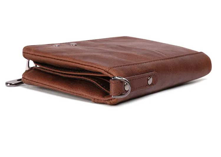 RFID Cool Brown Leather Men's Bifold Small Wallet Zipper billfold Wallet For Men