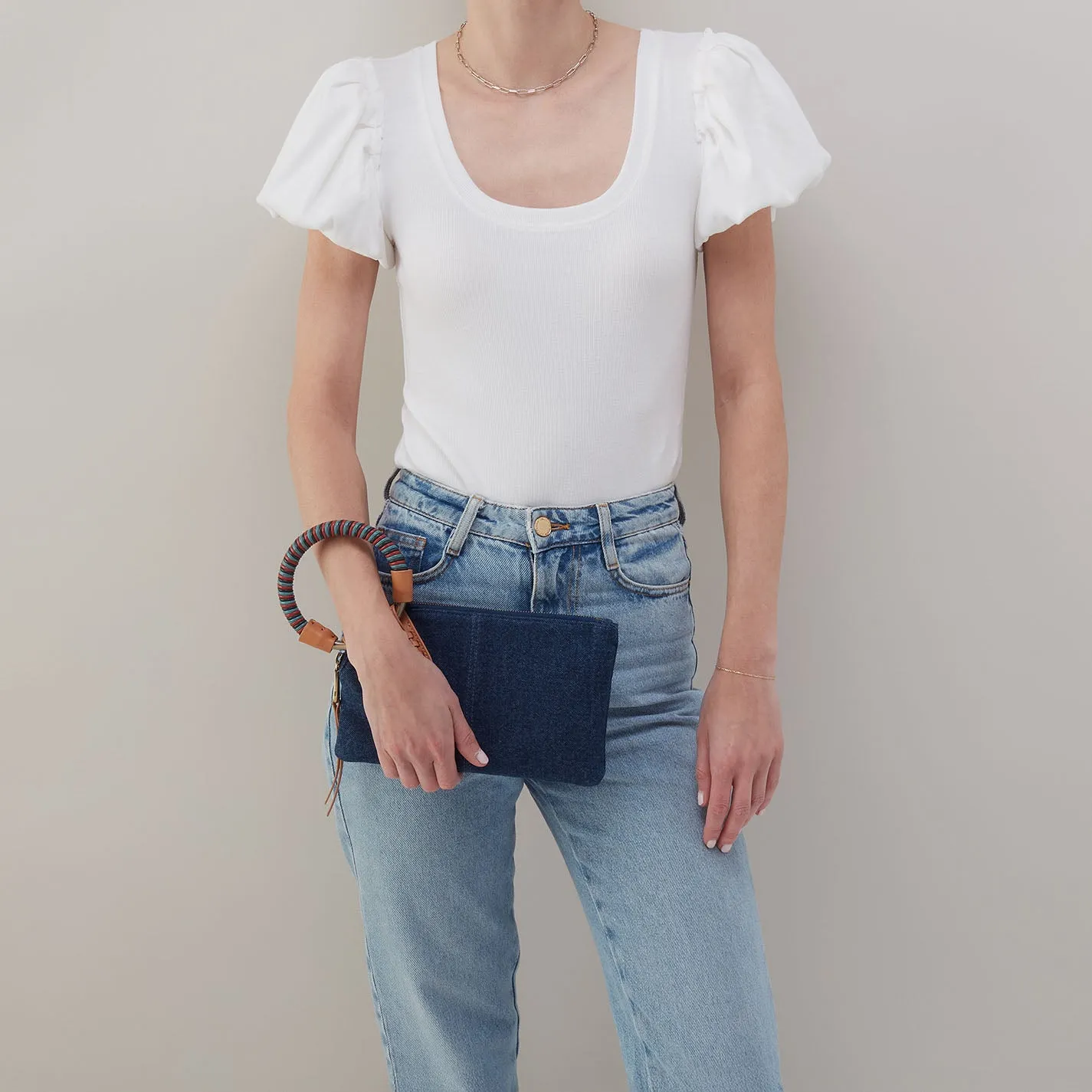 Sable Wristlet In Denim Fabric - Dark Denim