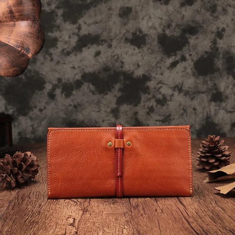 Slim Mens Black Leather Long Wallet Bifold Fashion Brown Long Wallet for Men