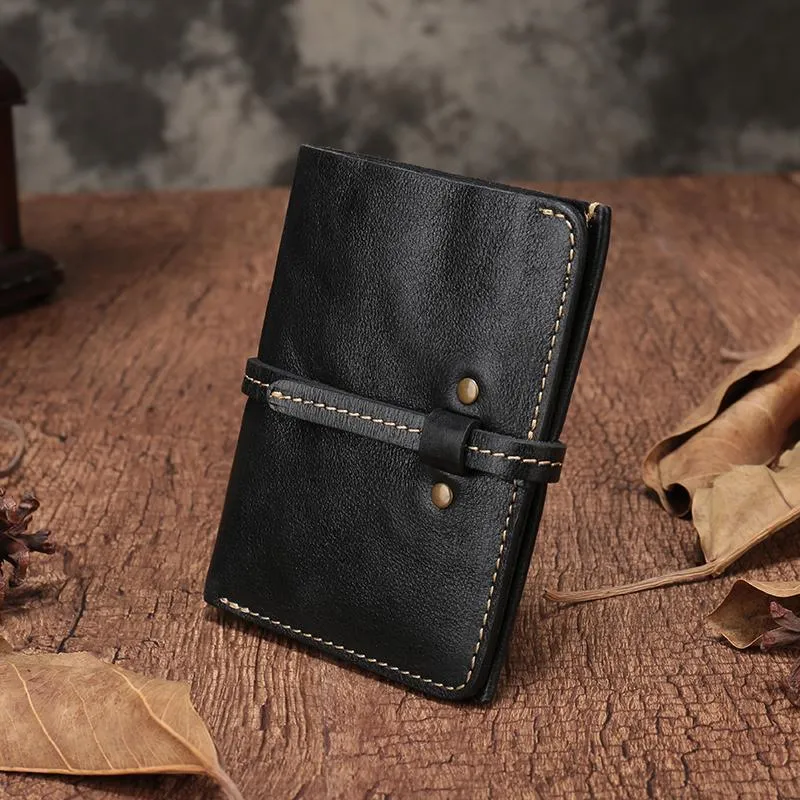 Slim Mens Brown Leather Vertical Small billfold Wallet Bifold Black Small Wallet for Men