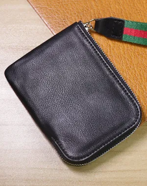 Slim Women Black Leather Billfold Wallet Small Zip Coin Wallets Zipper Change Wallets For Women
