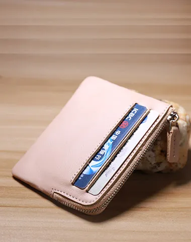 Slim Women Brown Leather Card Wallet Minimalist Zip Billfold Card Holder Wallet Coin Wallet For Women