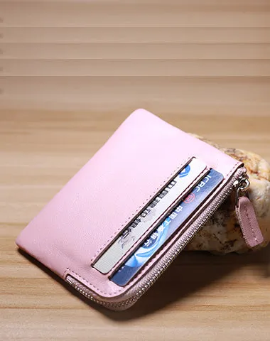 Slim Women Brown Leather Card Wallet Minimalist Zip Billfold Card Holder Wallet Coin Wallet For Women
