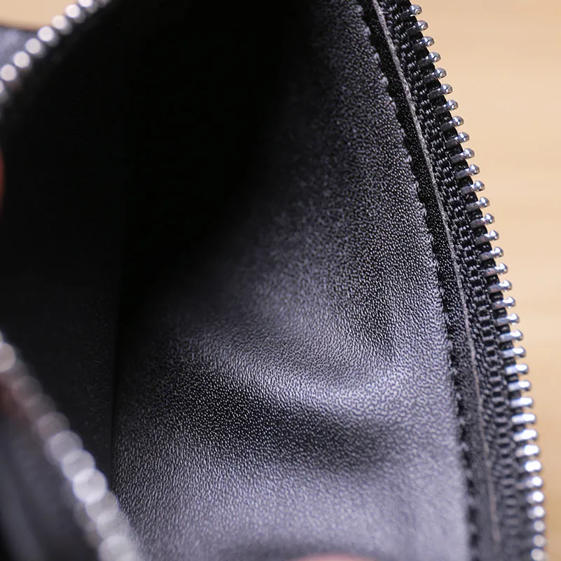 Slim Women Brown Leather Card Wallet Minimalist Zip Billfold Card Holder Wallet Coin Wallet For Women