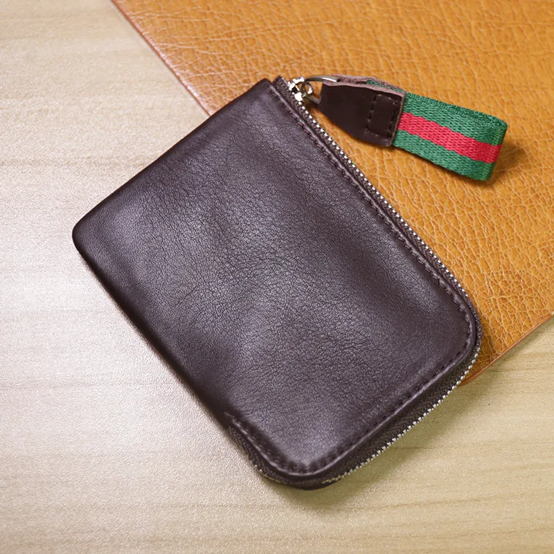 Slim Women Coffee Leather Billfold Wallet Small Zip Coin Wallets Zipper Change Wallets For Women