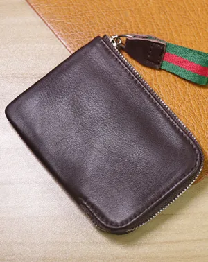 Slim Women Coffee Leather Billfold Wallet Small Zip Coin Wallets Zipper Change Wallets For Women