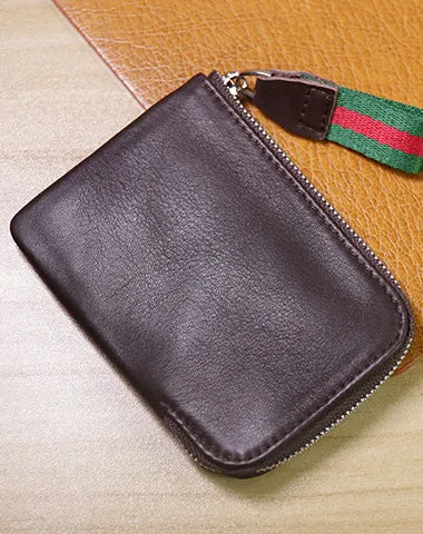 Slim Women Red Leather Billfold Wallet Small Zip Coin Wallets Zipper Change Wallets For Women