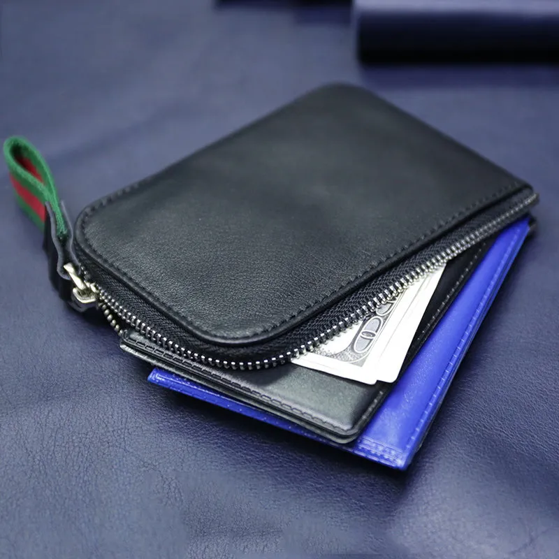 Slim Women Red Leather Billfold Wallet Small Zip Coin Wallets Zipper Change Wallets For Women