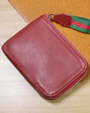 Slim Women Red Leather Billfold Wallet Small Zip Coin Wallets Zipper Change Wallets For Women