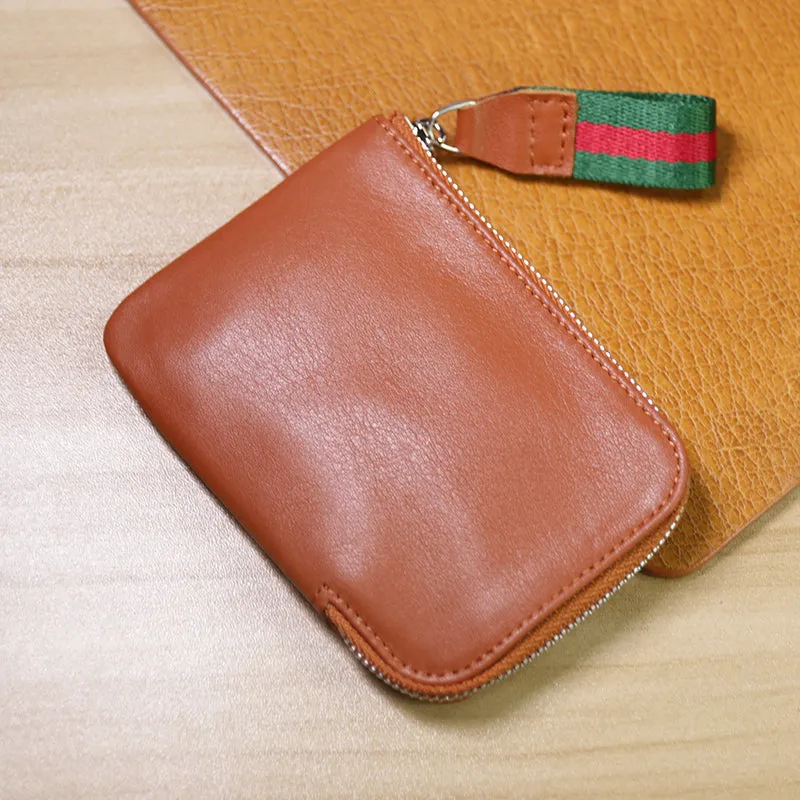 Slim Women Red Leather Billfold Wallet Small Zip Coin Wallets Zipper Change Wallets For Women