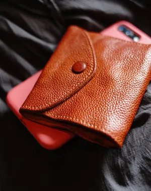 Slim Womens Brown Leather Billfold Wallet Small Wallet with Coin Pocket Envelope Wallet for Ladies