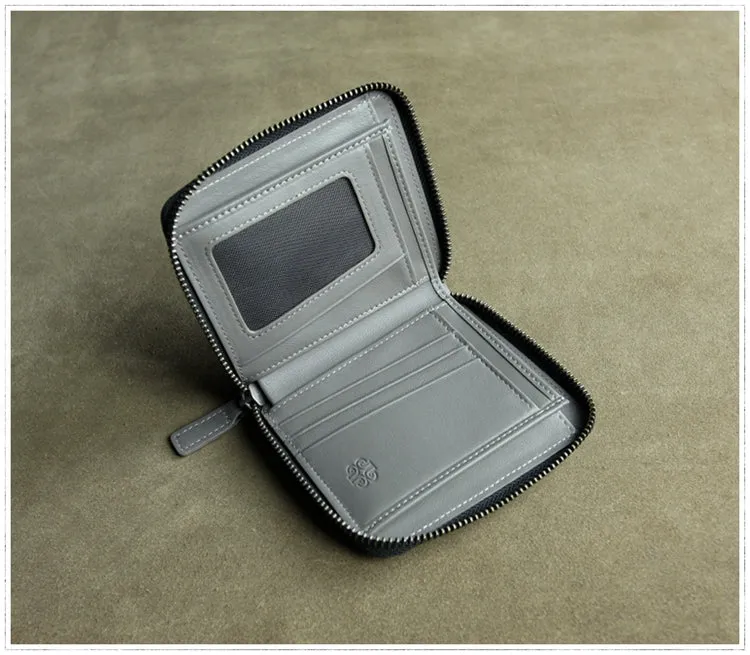 Small Gray Leather Zip Wallet Billfold Womens Zip Around Wallets Zipper Small Wallet for Women