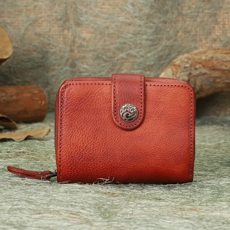 Small Purple Leather Trifold Wallet Vintage Billfold Cute Women Buckle Wallet For Ladies
