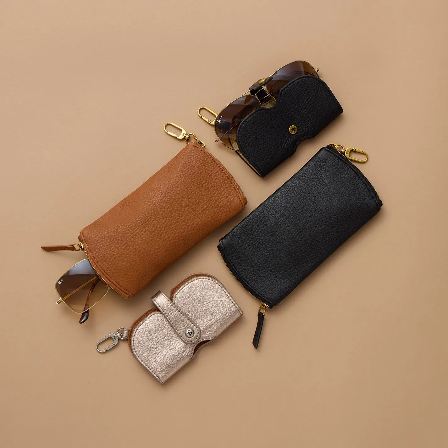 Spark Double Eyeglass Case In Pebbled Leather - Black
