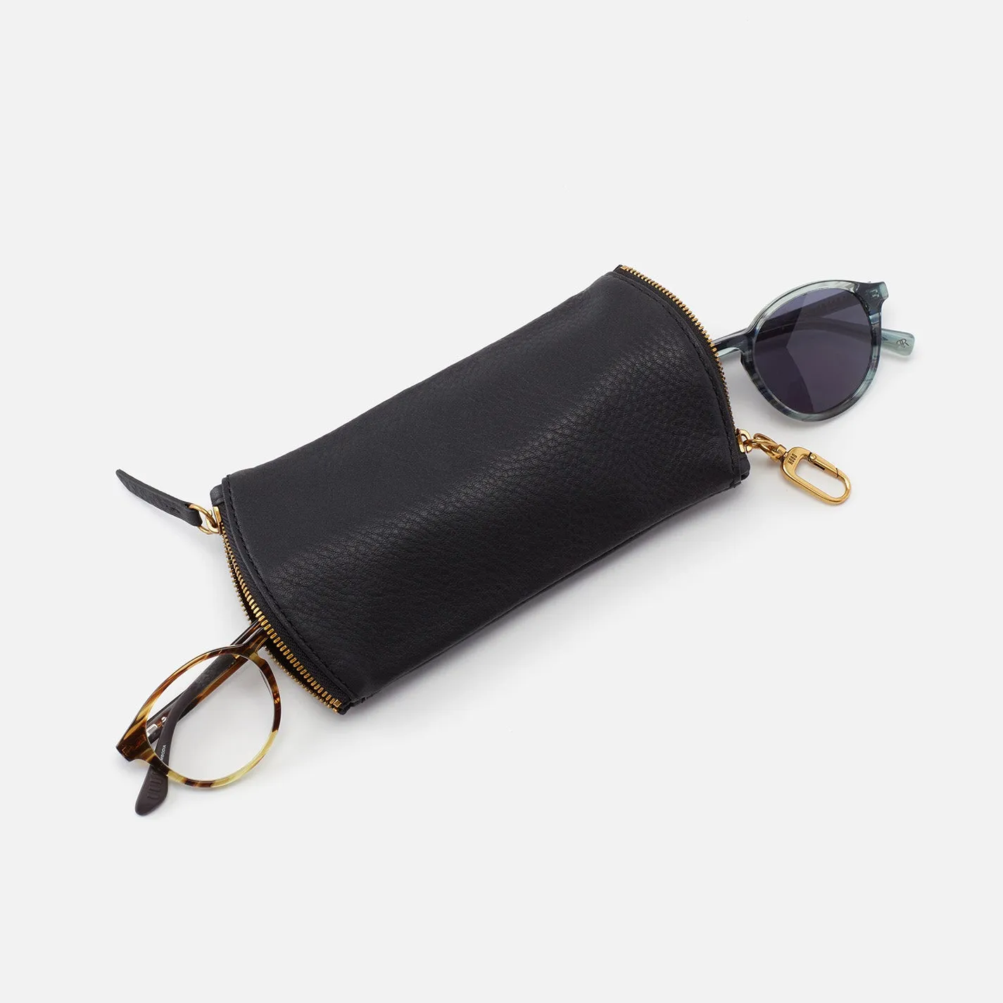 Spark Double Eyeglass Case In Pebbled Leather - Black