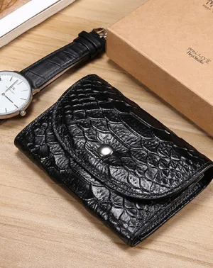 Stylish Womens Black Crocodile Pattern Leather Billfold Wallet Small Wallet with Coin Pocket Slim Wallet for Ladies