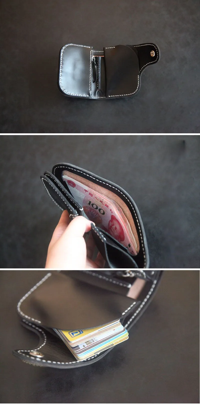 Tooled Arowana Handmade Leather Mens billfold Biker Wallets BIfold SMall Wallet For Men