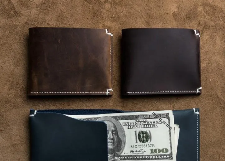 Unique Leather Men Slim Small Wallet Bifold billfold Vintage Wallet for Men