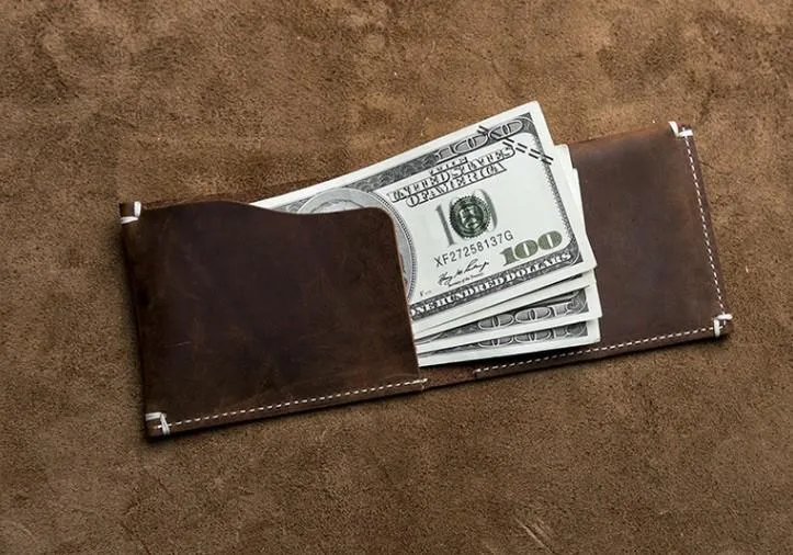 Unique Leather Men Slim Small Wallet Bifold billfold Vintage Wallet for Men