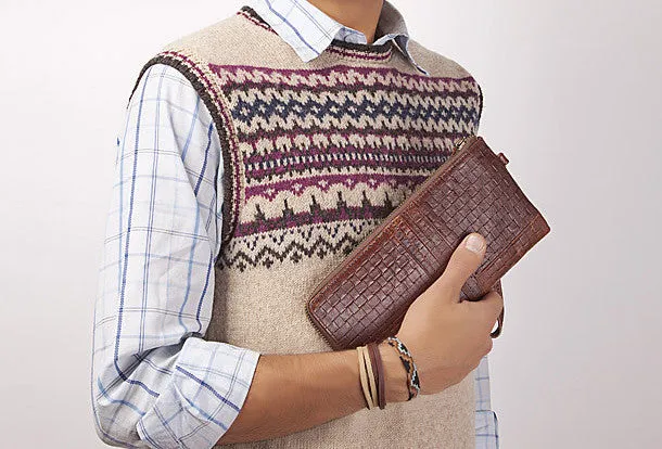 Vintage Bifold Coffee genuine Leather Long wallet clutch bag For Men Zipper holder