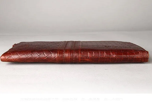 Vintage Bifold Coffee genuine Leather Long wallet clutch bag For Men Zipper holder