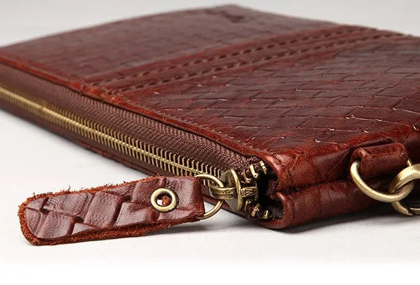 Vintage Bifold Coffee genuine Leather Long wallet clutch bag For Men Zipper holder