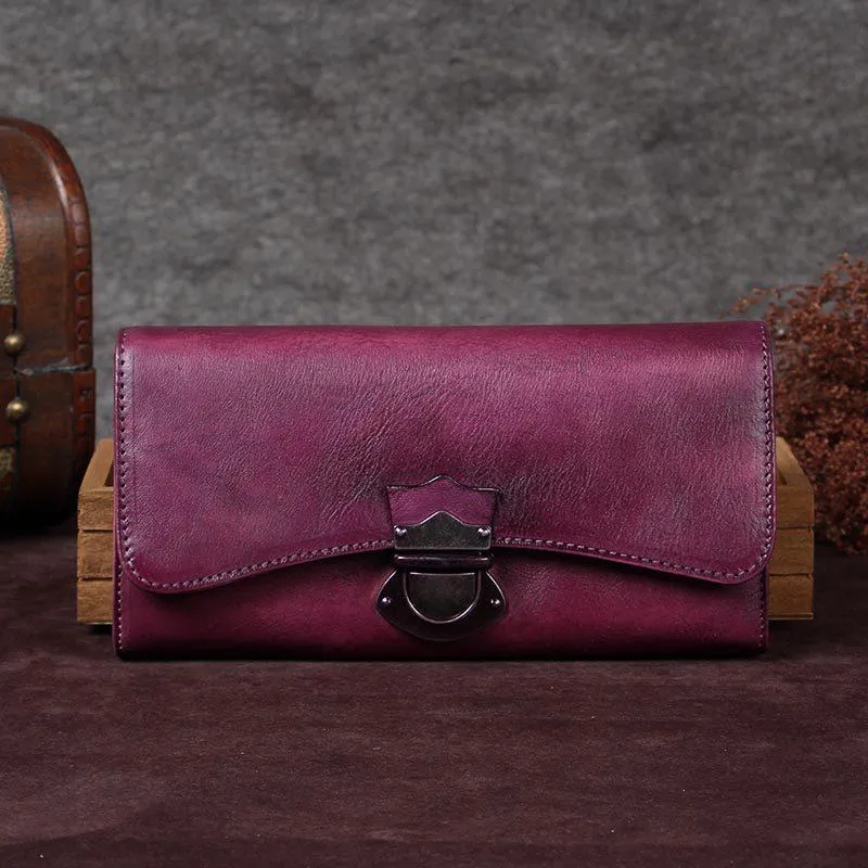 Vintage Bifold Leather Wallets For Women Unique Brown Womens Long Wallets