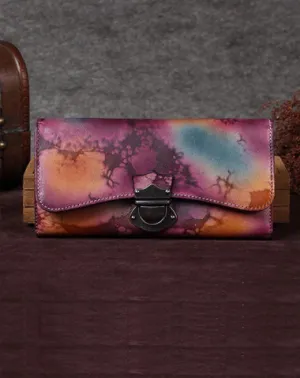 Vintage Bifold Leather Wallets For Women Unique Brown Womens Long Wallets