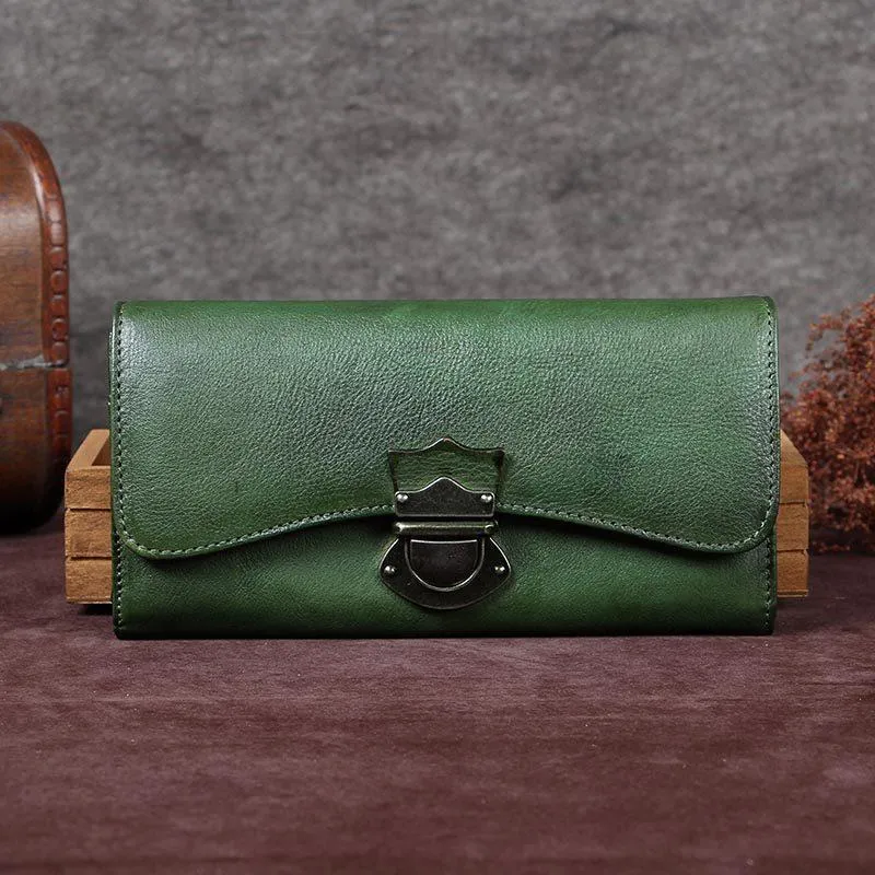 Vintage Bifold Leather Wallets For Women Unique Brown Womens Long Wallets