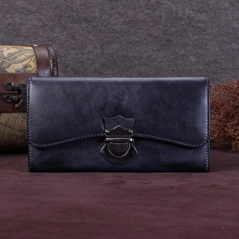 Vintage Bifold Leather Wallets For Women Unique Brown Womens Long Wallets