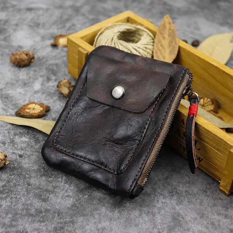Vintage Brown Leather Men's Coin Wallet Black Small billfold Wallet For Men