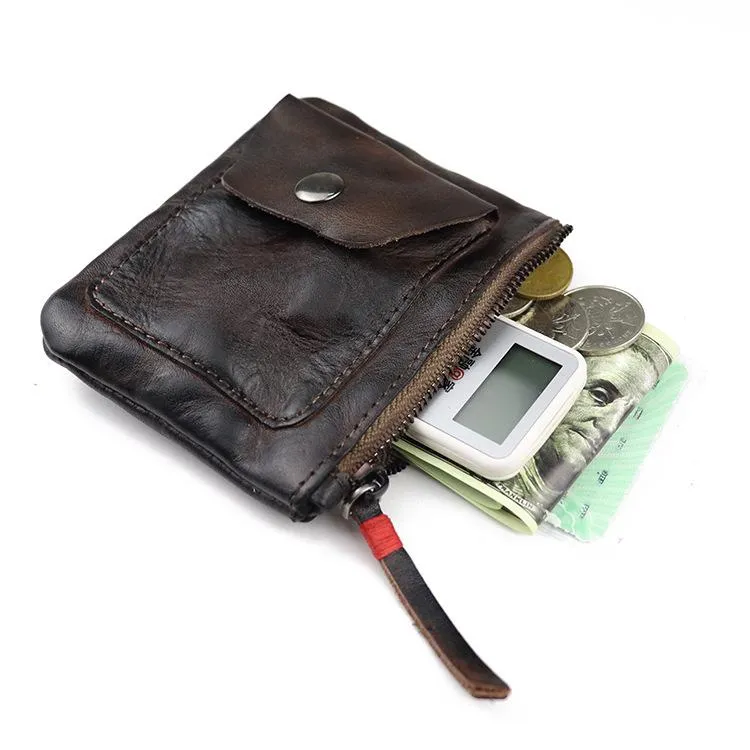 Vintage Brown Leather Men's Coin Wallet Black Small billfold Wallet For Men