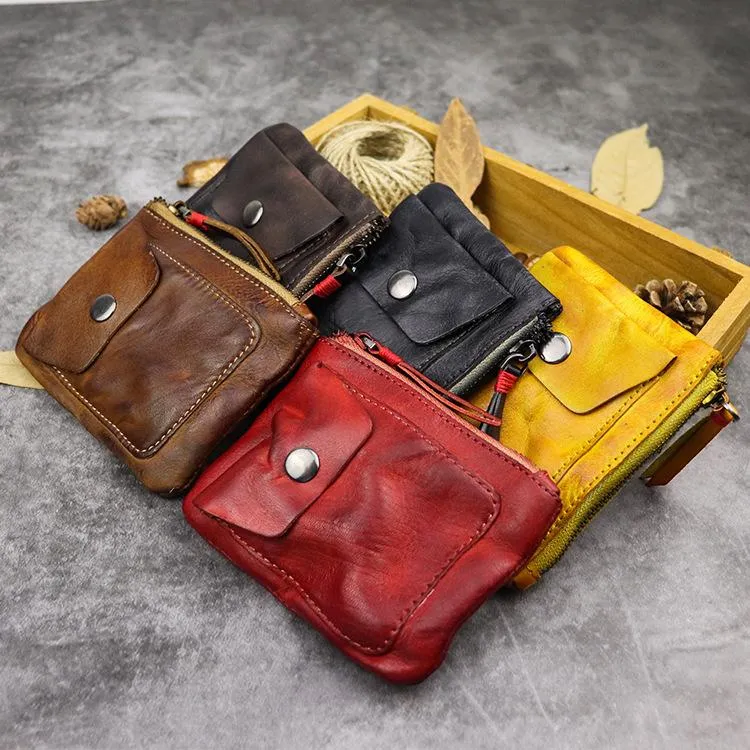 Vintage Brown Leather Men's Coin Wallet Black Small billfold Wallet For Men