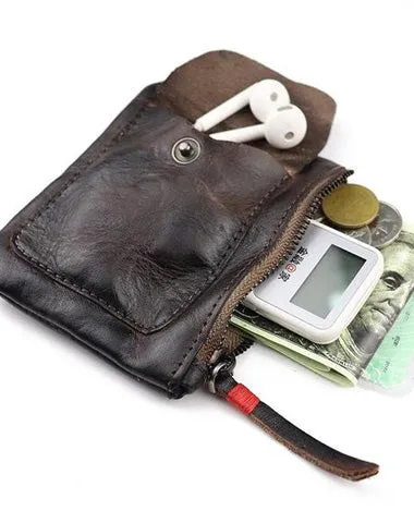 Vintage Brown Leather Men's Coin Wallet Black Small billfold Wallet For Men