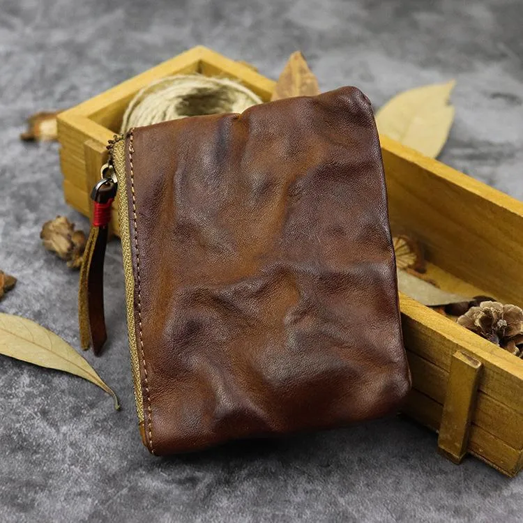 Vintage Brown Leather Men's Coin Wallet Black Small billfold Wallet For Men